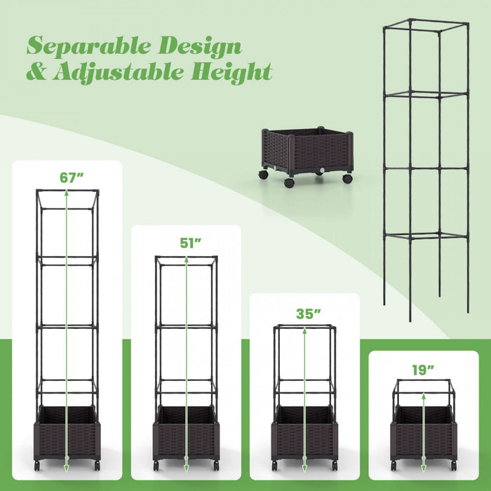 Costway 1 Pcs 67\" Planter Raised Garden Bed With Planter Box &trellis Adjustable Height