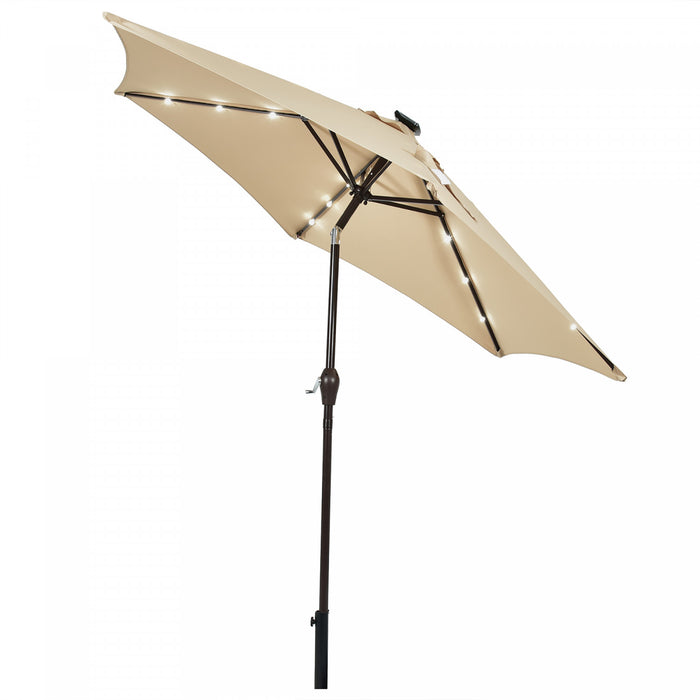 Costway 9' Solar LED Lighted Patio Market Umbrella Tilt Adjustment Crank Lift Beige