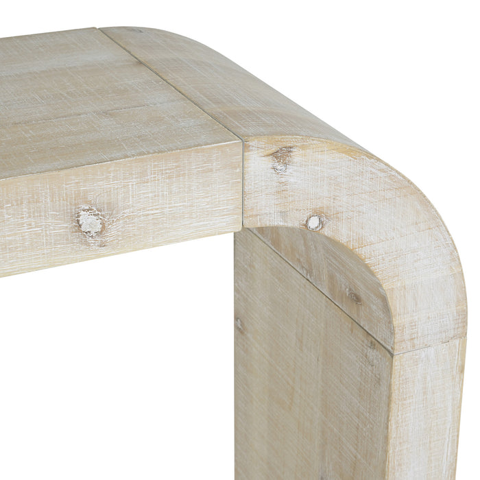 Cedar 52 Inch Wood Console Table with Curved Edge and Distressed Finish, Natural