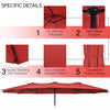 Costway 15FT Double-Sided Twin Patio Umbrella Outdoor Market W/ Crank & Base Wine