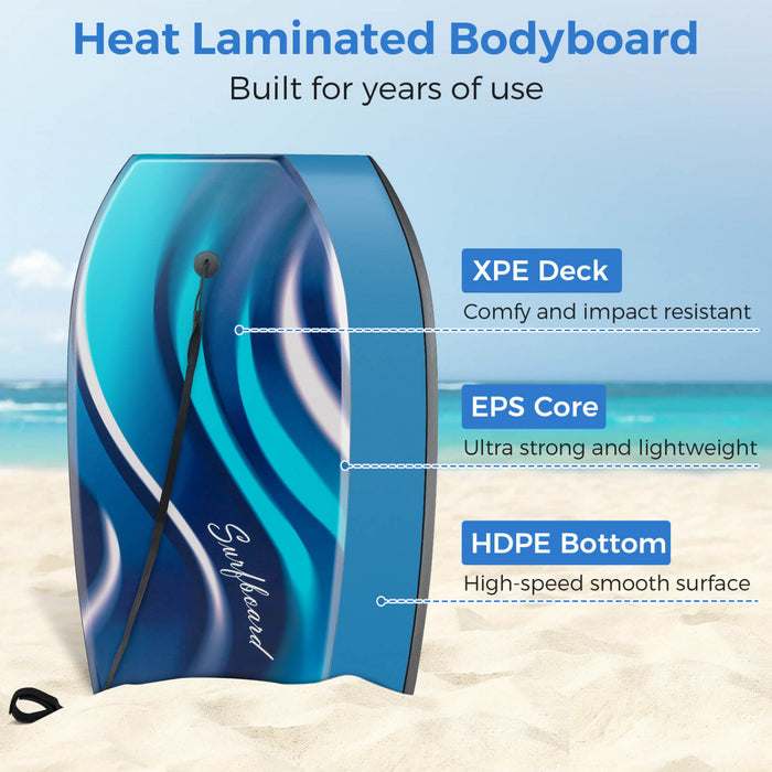 Costway 37\" Lightweight Body Board With Eps Core Xpe Deck Hdpe Bottom Crescent Tail Blue