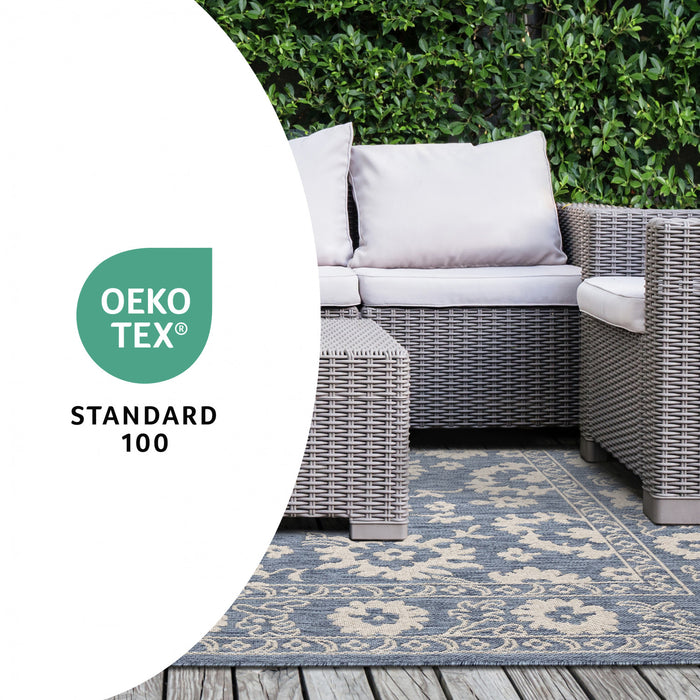 Cabana Blue White Elegant Border Outdoor Rug, 5'3\" x 7'7\" Outdoor Area Rug