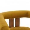 Crest Modern Upholstered Round Arm Accent Chair with Three-Leg Design, Mustard Yellow, Walnut | Crest Fauteuil d'Appoint Moderne a Accoudoirs Ronds et Pieds Triangulaires, Jaune Moutarde, Noyer