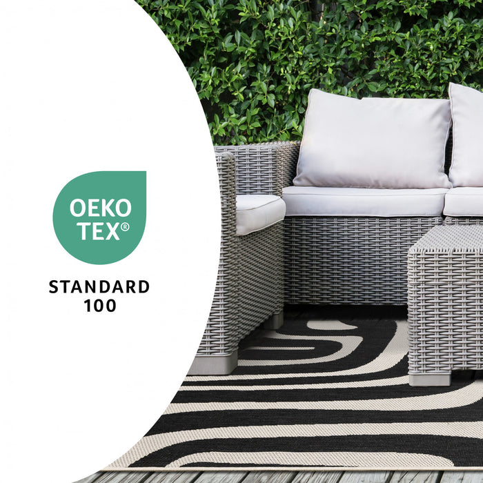 Jackson Black White Abstract Lines Outdoor Rug, 5'3\" x 7'7\" Outdoor Area Rug