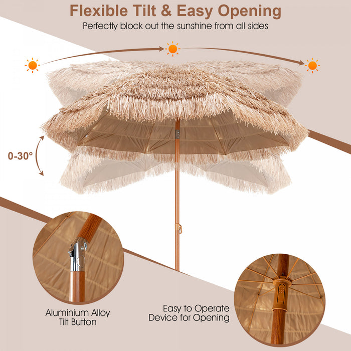 Costway 7.2FT Patio Thatched Tiki Umbrella W/Tilt 8 Ribs Hawaiian Hula Beach