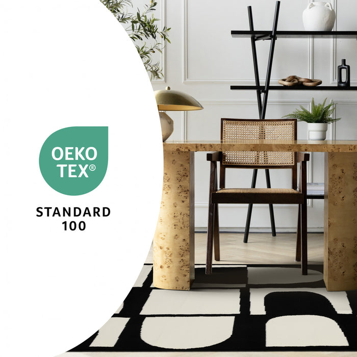 Florence Black White Dynamic Geometric Design, 6'7\" x 9'6\" Indoor Area Rug