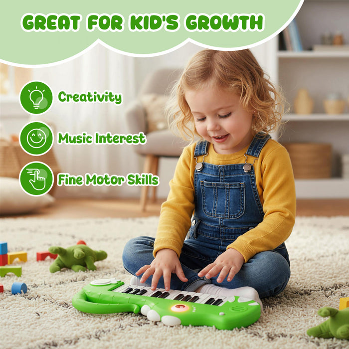 Costway 25-Key Kids Piano Keyboard Dinosaur Shape Toy Digital Piano with Built-in Music & Light Green