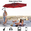 Costway 10' Hanging Umbrella Patio Sun Shade Offset Market W/ T Cross Base Burgundy