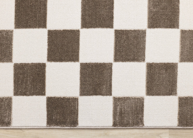 Leopold Checkered Brown White Geometric Area Rug - 6'7\" x 9'6\"