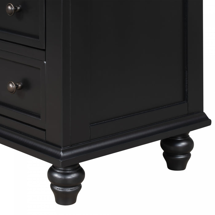 U_Style 27.6 Inch Painted Nightstand with Pull-Out Tray and 3 Drawers, Black