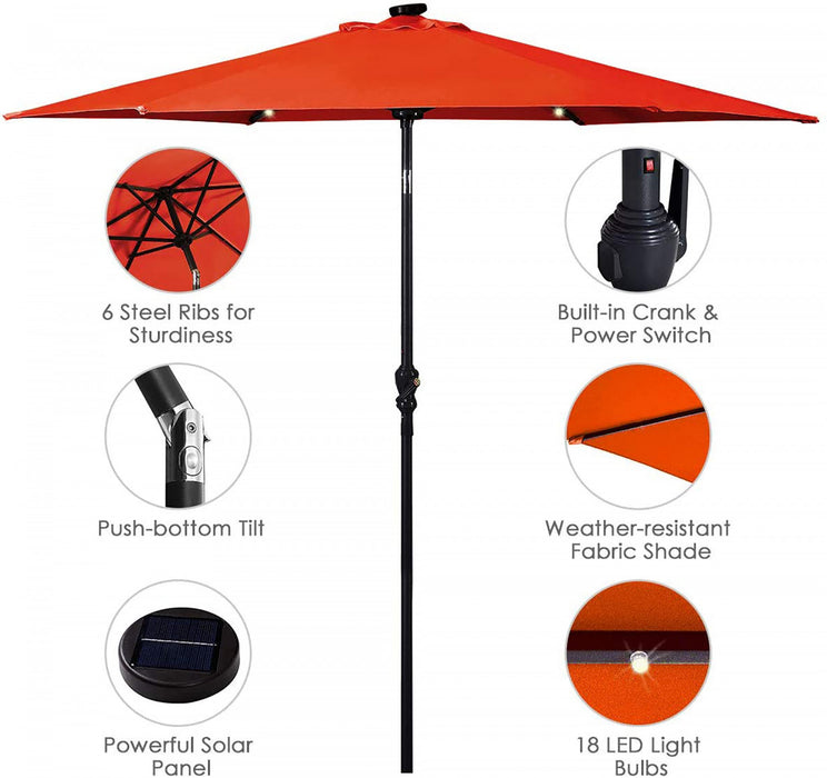 Costway 9ft Market Patio Umbrella w/Solar Lights & 40 LBS Steel Umbrella Stand