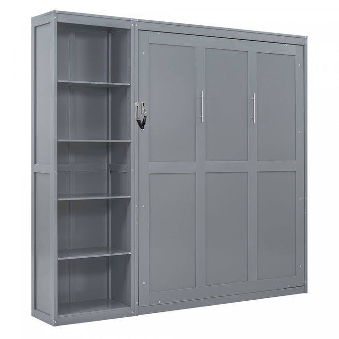 Jessie Space-Saving Multi-Functional Wall Bed with Shelves,Queen Size,Grey Queen Bed