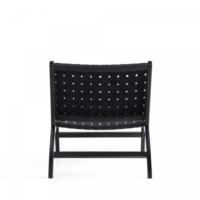 Maintenon Industry Chic Wood Vegan Leather Accent Chair in Black - Set of 2