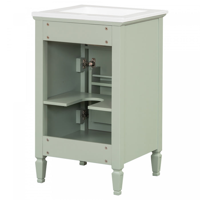 Jocelyn 20\" Bathroom Vanity with Ceramic Sink and Solid Rubberwood Frame, Green