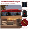 Costway 13 FT Large Patio Umbrella with LED Solar Lights Crank Handle 12 Heavy-Duty Ribs Wine