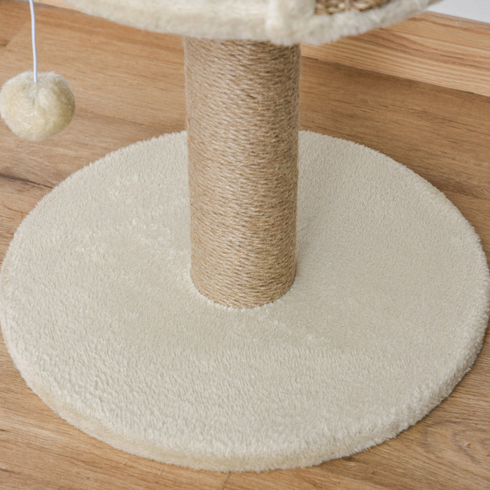 Pawhut Small Cat Tree With Scratching Post, Perch, Toy Ball, Cat Tower For Indoor Cats - 16\" X 16\" X 19\", Beige