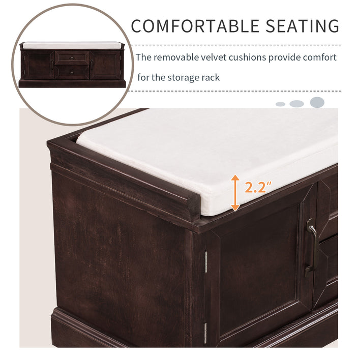 Boyce Solid Wood Storage Bench With 4-door Shoe Cabinet With Cushion -Espresso