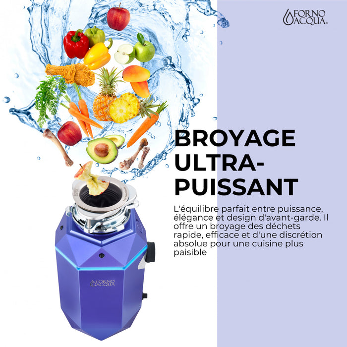 BrightDIAMOND 1HP Quietest Waste Disposer, LED Cabinet Light, Corded & Air Switch, Amethyst - WDD100TA1AM Food Disposer
