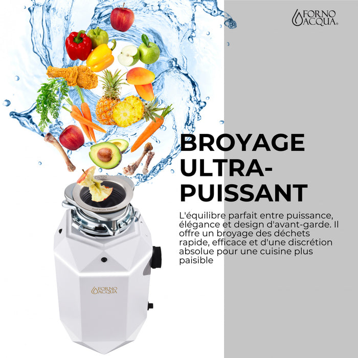 BrightDIAMOND 3/4HP Quietest Waste Disposer, LED Cabinet Light, Corded & Air Switch, MoonStone - WDD075TA2MS Food Disposer