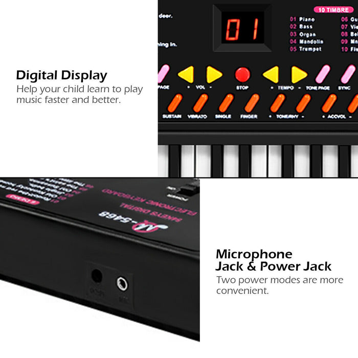 Costway 54 Keys Music Electronic Keyboard Kid Electric Piano Organ Mic & Adapter