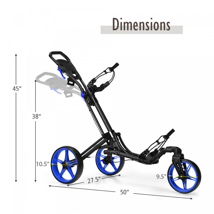 Goplus Folding Golf Push Cart W/scoreboard Adjustable Handle Swivel Wheel Blue