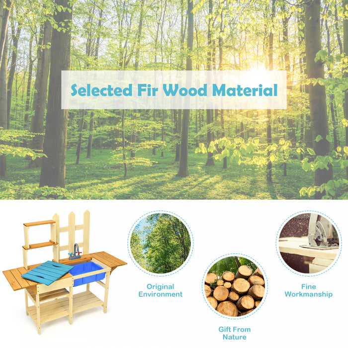 Costway Kid's Wooden Mud Kitchen Pretend Cook Playset Toy For Children