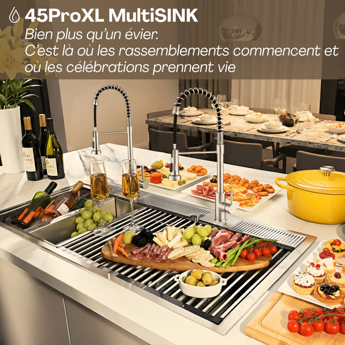 MultiSINK 45 in. Dual Mounted 3-Level Workstation Kitchen Sink, Faucets,Glass Rinser,Stainless Steel- J-WP31 Laundry Combo