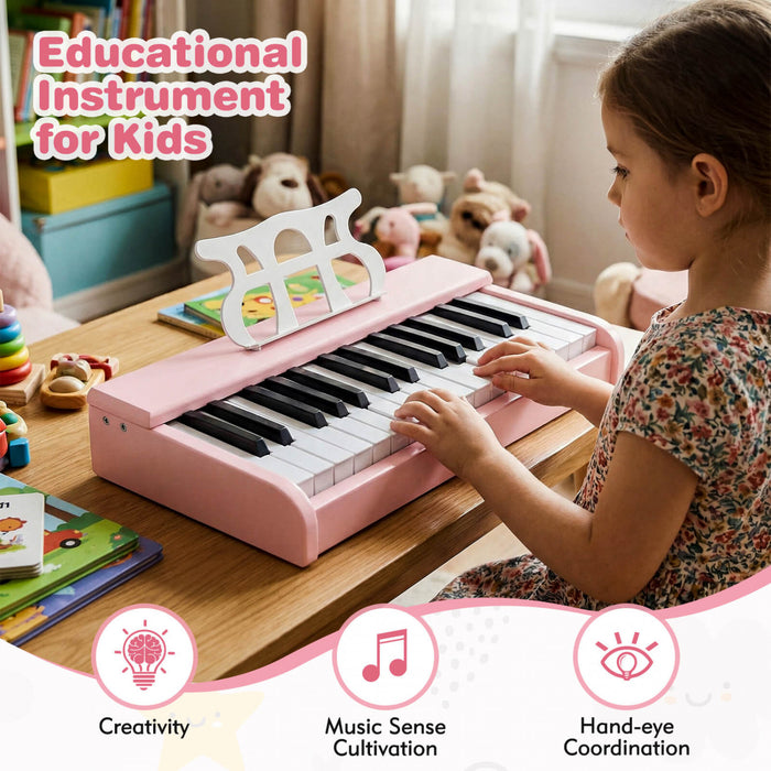 Costway 30 Keys Kids Piano Keyboard with Removable Music Stand, One-key Start Function Pink