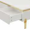 Lustra 39.4 Inch Modern High-Gloss Coffee Table with Dual Drawers and Gold Accents, White | Lustra Table Basse Moderne Haute Brillance 39.4 po avec Double Tiroirs et Accents Dores, Blanc