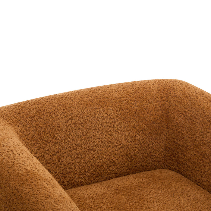 Tuxor Modern Upholstered Boucle Arm Chair with Tuxedo Design, Caramel, Walnut