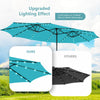 Costway 15 FT Twin Patio Double-Sided Umbrella 48 Solar LED Lights Crank Outdoor Turquoise
