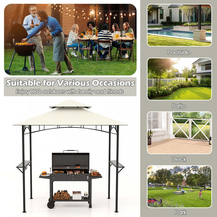 Costway 8' X 5' Grill Gazebo With 2 Shelves 7 Hooks Metal Frame Soft Top Beige