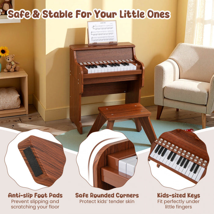 Costway 25 Keys Digital Piano with Music Stand Stool Lighted Keys Teaching Mode for 3+ Kids Brown