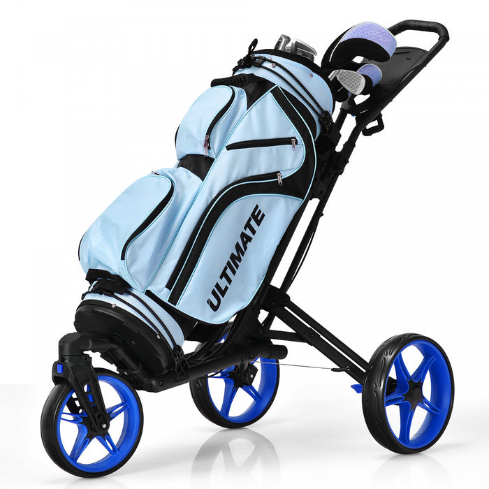 Goplus Folding Golf Push Cart W/scoreboard Adjustable Handle Swivel Wheel Blue