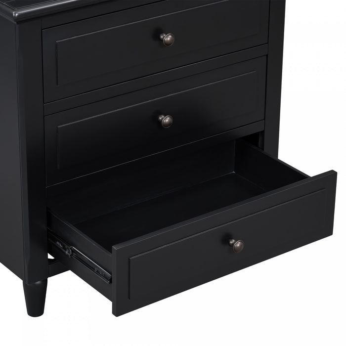 U_Style 28 Inch Painted Nightstand with 3 Smooth-Glide Drawers and Rubberwood Legs, Black
