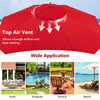 Costway 9.5 FT Patio Rope Pulley Wooden Umbrella Market w/Fiberglass Ribs Outdoor Red