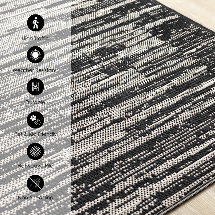 Jackson Black Grey Distressed Outdoor Rug, 7'10\" x 10'6\" Outdoor Area Rug