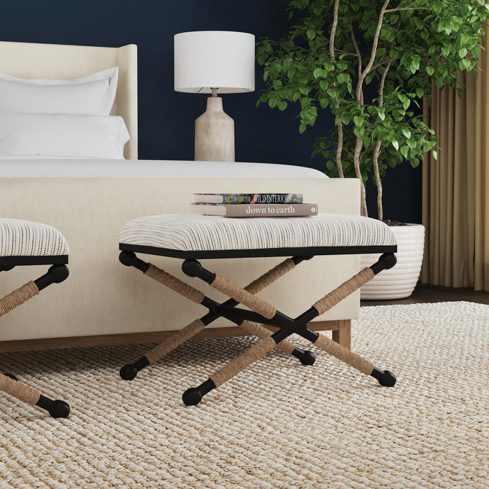Ashburn Campaign Fabric Accent Striped Ottoman - Black