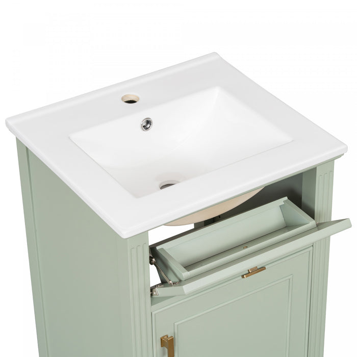 Jocelyn 20\" Bathroom Vanity with Ceramic Sink and Solid Rubberwood Frame, Green