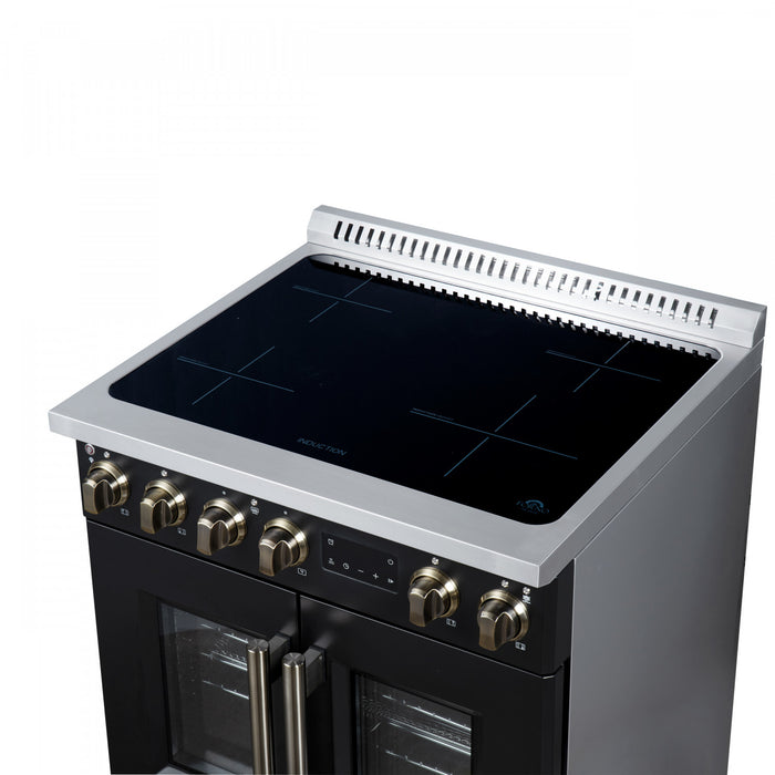 Forno Torino French Door 30 Inch Black Induction Range, 4.32 cu.ft. - FFSIN0950-30BLK Electric Range