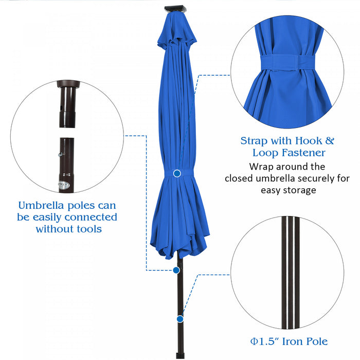 Costway 10FT Patio Solar Umbrella LED Patio Market Steel Tilt W/ Crank Outdoor Blue New