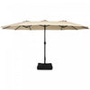 Costway 15FT Double-Sided Twin Patio Umbrella Outdoor Market W/ Crank & Base Beige