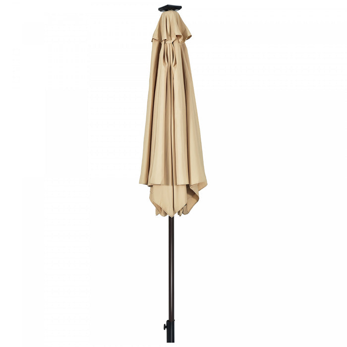 Costway 9' Solar LED Lighted Patio Market Umbrella Tilt Adjustment Crank Lift Beige