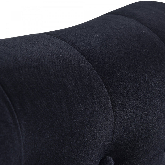 Serena Velvet Chaise Lounge with Button Tufting and Nailhead Trim, Black