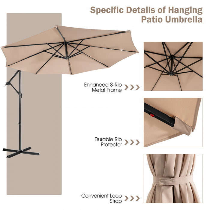 Costway 10FT Cantilever Solar Powered 32LED Lighted Patio Offset Umbrella Outdoor Beige