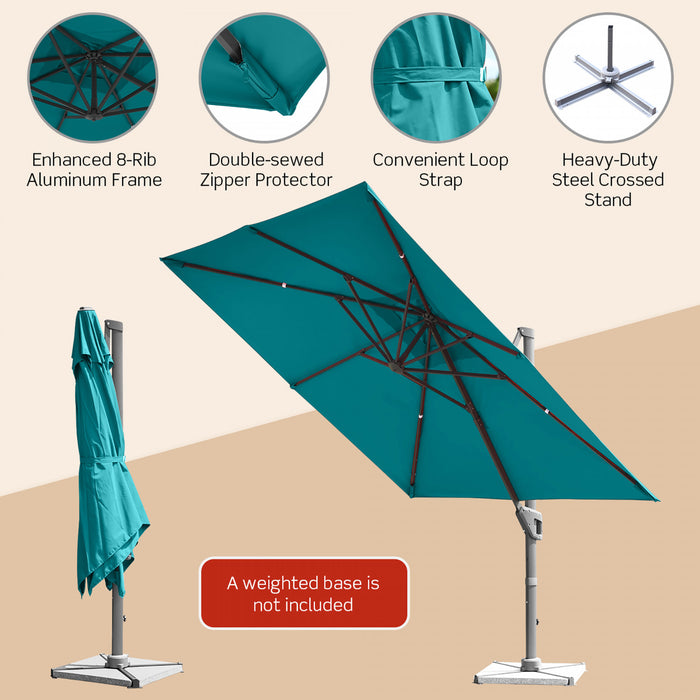 Costway 10x10 ft Patio Offset Cantilever Umbrella Aluminum 360° Rotation Tilt Turquoise