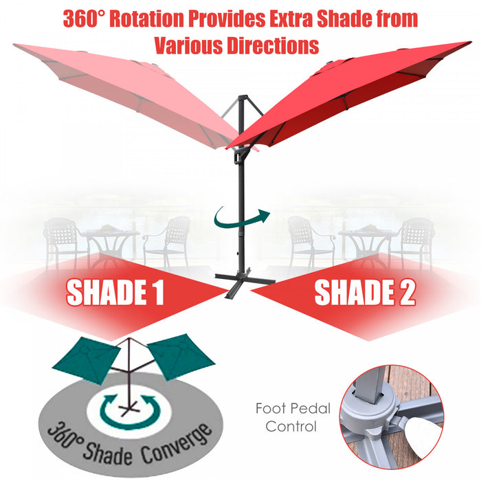 Costway 10'x13' Patio Offset Cantilever Umbrella Aluminum 360° Rotation Tilt Wine