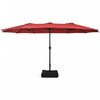 Costway 15FT Double-Sided Twin Patio Umbrella Outdoor Market W/ Crank & Base Wine