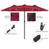 Costway 15Ft Patio Double-Sided Solar LED Market Umbrella Crank Burgundy