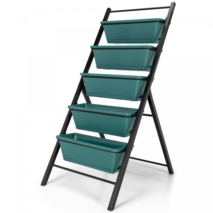 Costway 5-tier Vertical Garden Planter Box Elevated Raised Bed W/5 Container Green